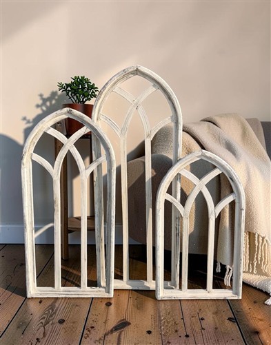 3 White Wood Arched Window Frames, Distressed Cathedral Style, Farmhouse Decor gallery