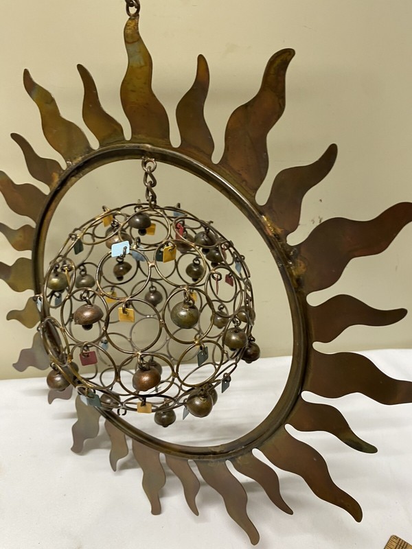 Copper Celestial Sun w Hanging/Spinning Orb Wind Chimes I/O Boho Rustic Decor gallery