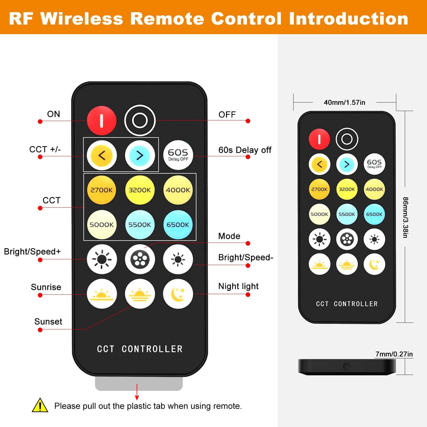RF Remote Dimmer for CCT Tunable COB LED Strip Lights 17-Key Wireless Control gallery
