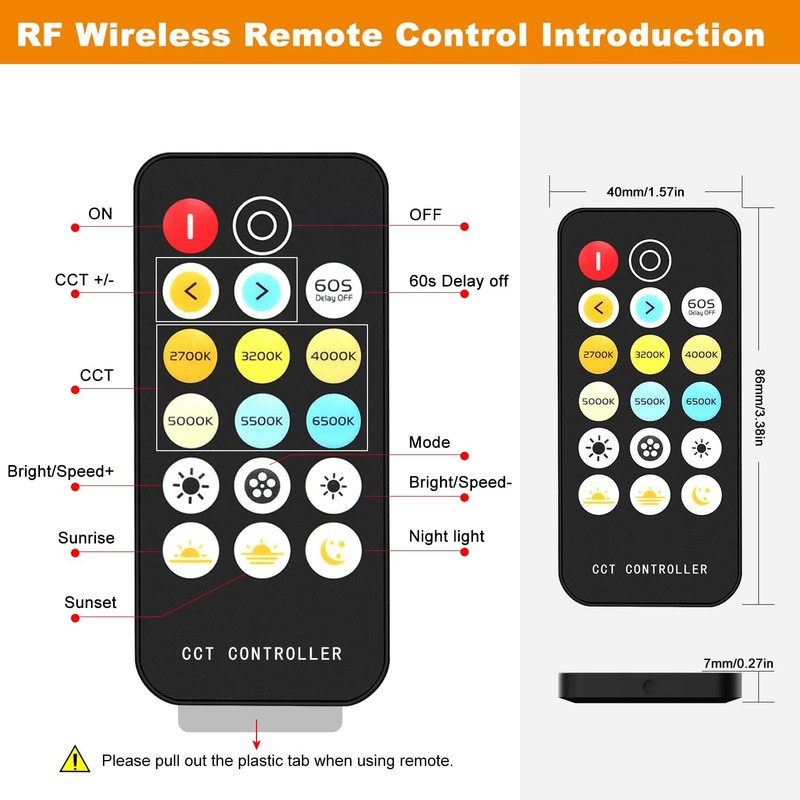 RF Remote Dimmer for CCT Tunable COB LED Strip Lights 17-Key Wireless Control gallery