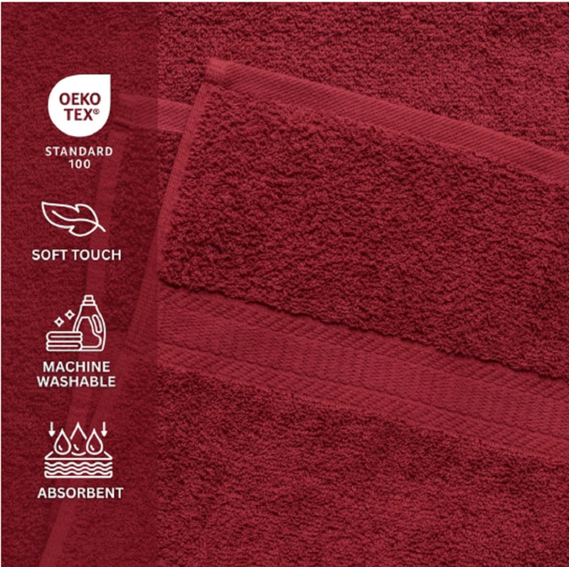 Mainstays Basic Bath Towel,Soft 100% Cotton and Highly Absorbent Bath Towel, Red gallery