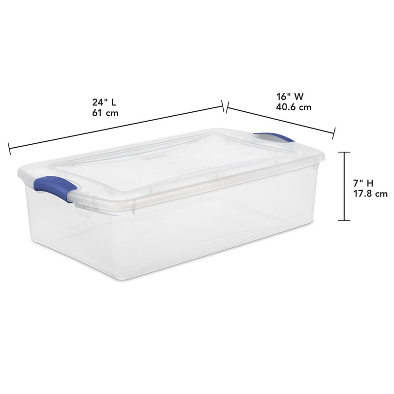 32 Quart Clear Storage Bin, Latching Lid Container, Blue gallery