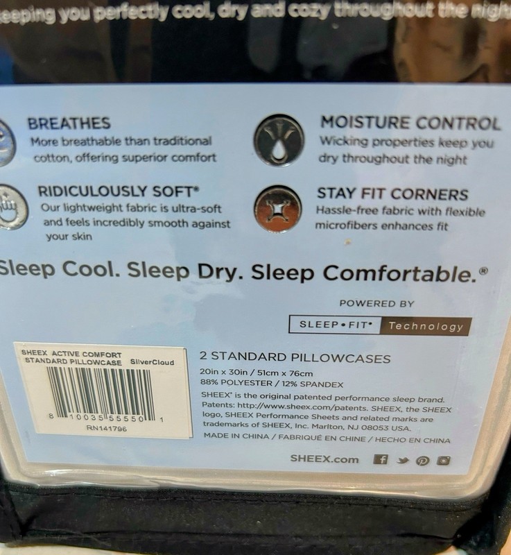 SHEEX Active Comfort Cooling Standard/Queen-Size Pillowcases 2 Pillow Covers gallery