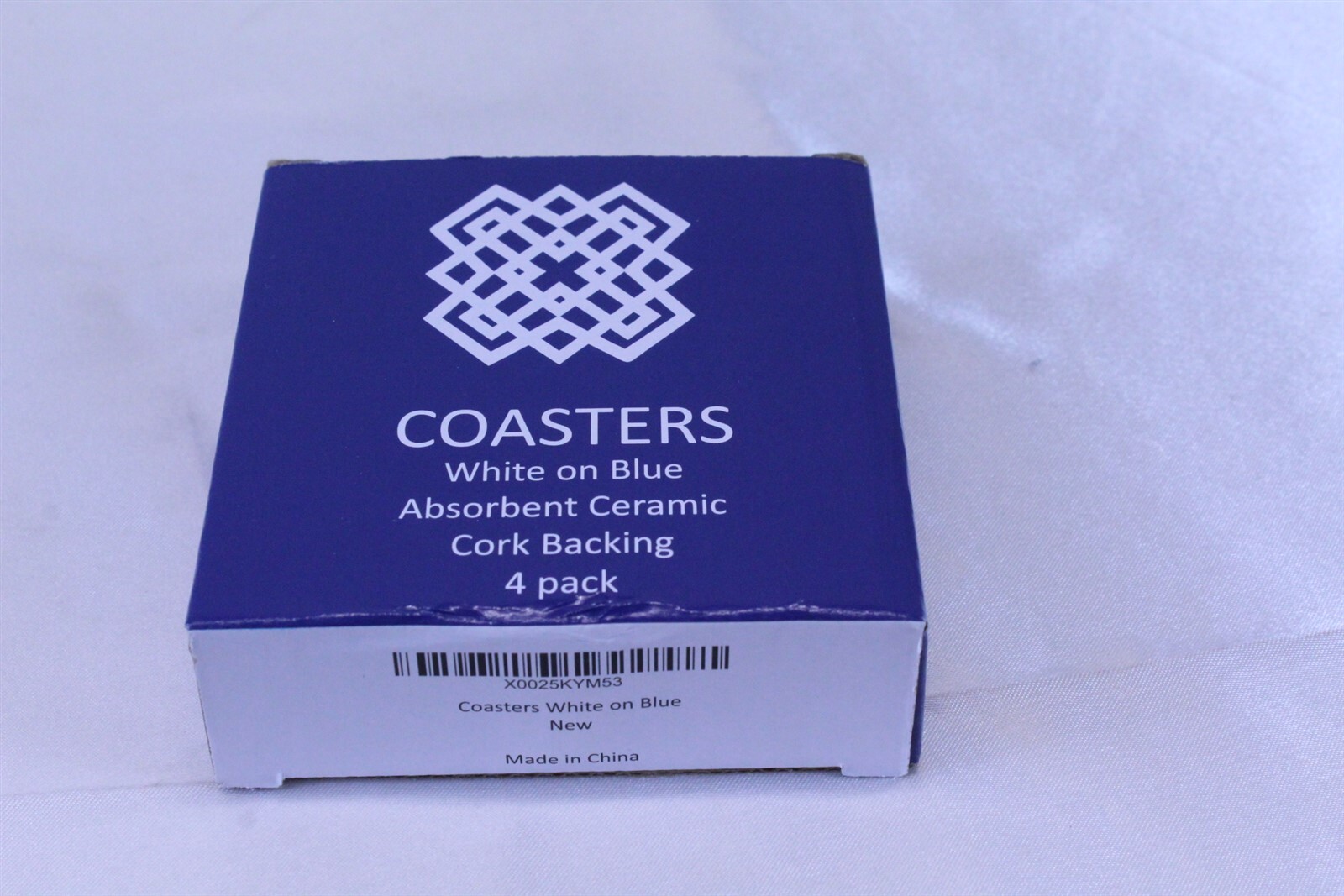 Set of 4 Coasters 4" Absorbent Ceramic Stone with Cork Back Blue & White Color gallery