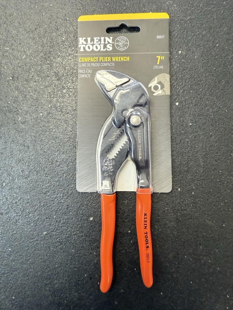 Klein Tools Compact Plier Wrench, 7"(18cm)~Large Size Range W/1.5”Max Jaw D5317
