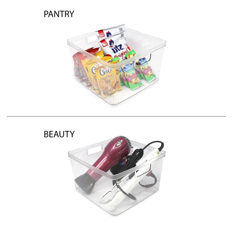Isaac Jacobs 2 Pack Square Clear Storage Bins (10” L x 10” W x 6.1” H) w/Cutout gallery