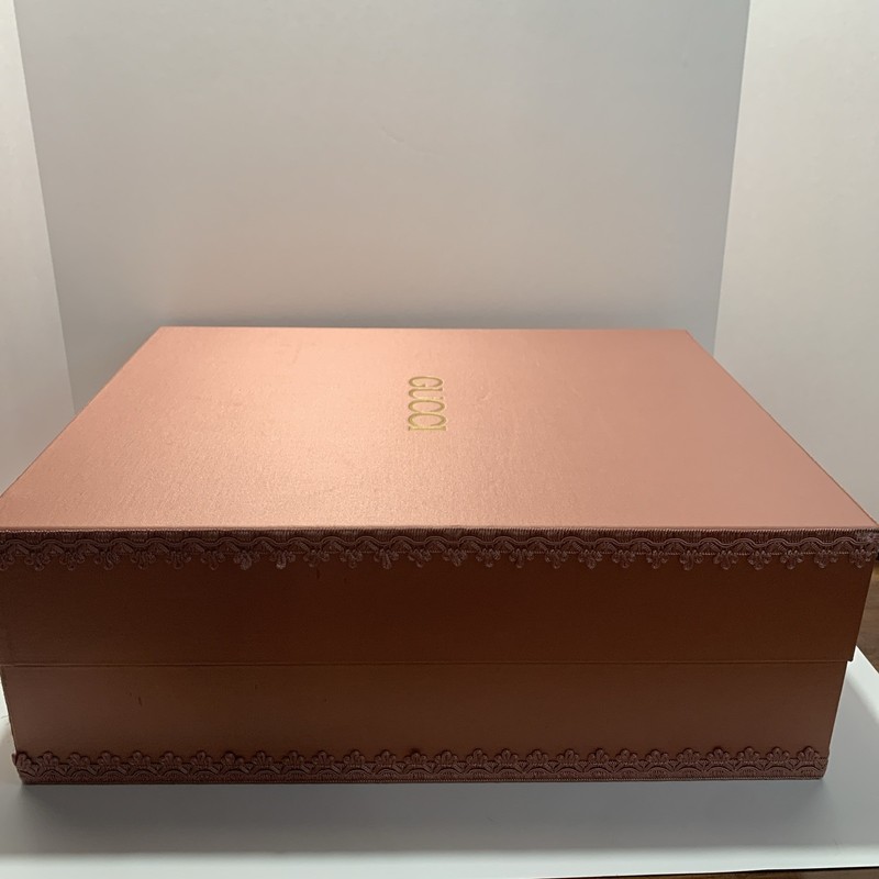 Pink Gucci Display Empty Box With Quilted Green Interior 19x15 Inches Height 7” gallery