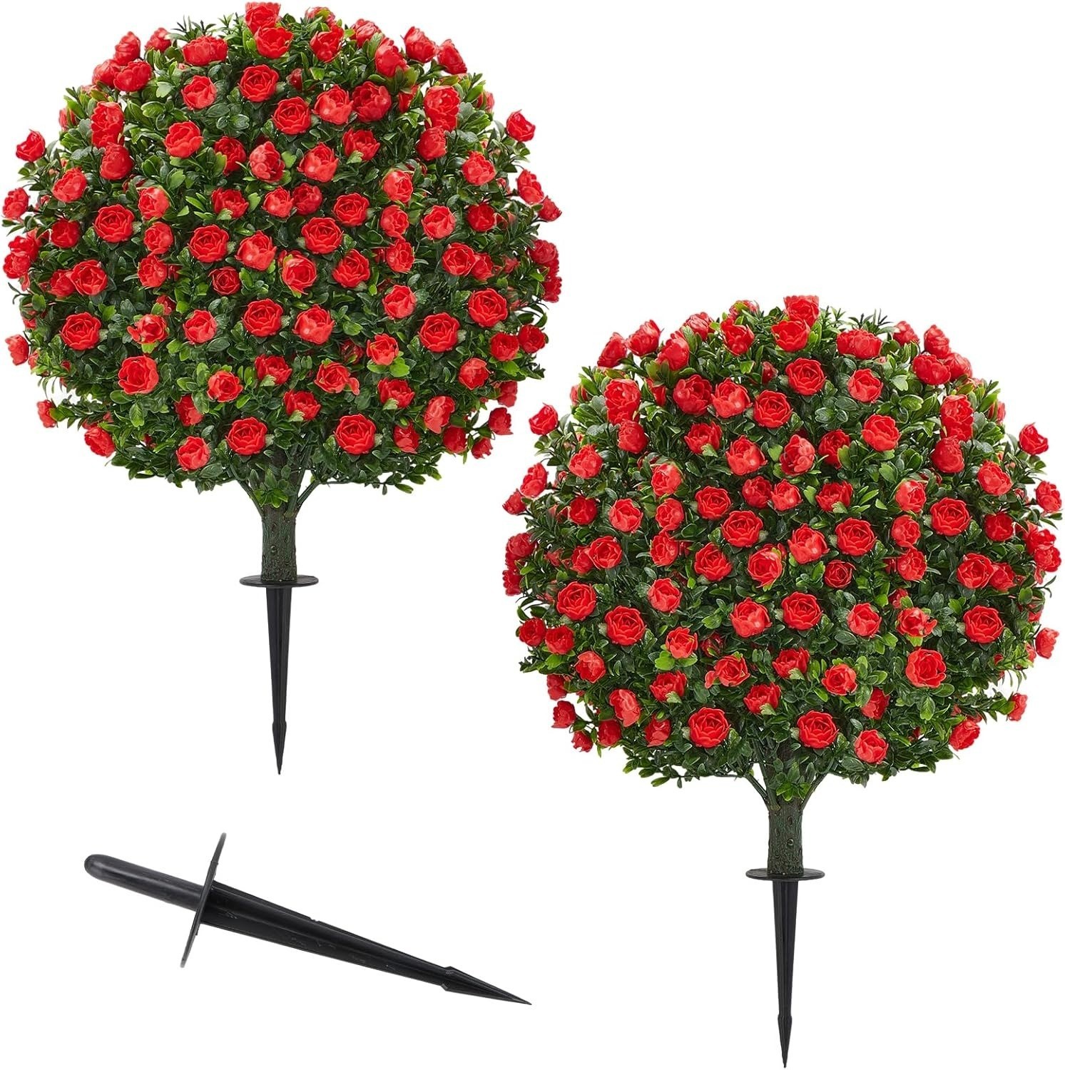 *NEW* 2-Pack Artificial Rose Topiary Ball Trees with Ground Spike gallery