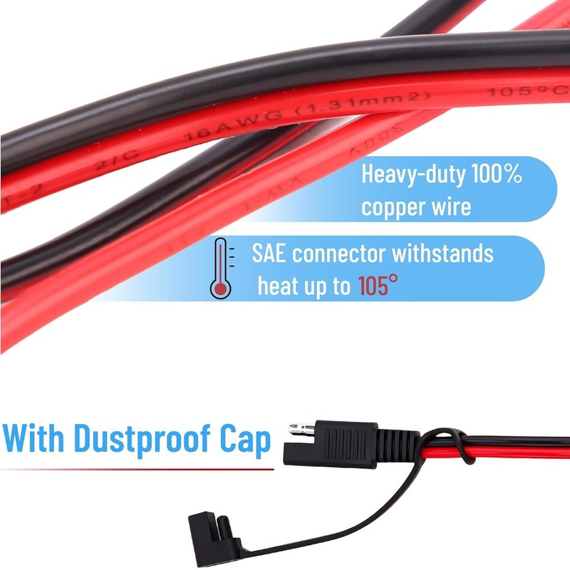 Weather-Resistant 3FT SAE Extension Cable with Dust Cap - Ideal for Outdoor Use gallery