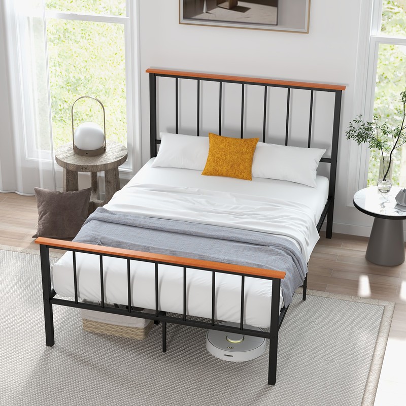 Full Size Metal Platform Bed Frame Mattress Foundation with Headboard Industrial gallery