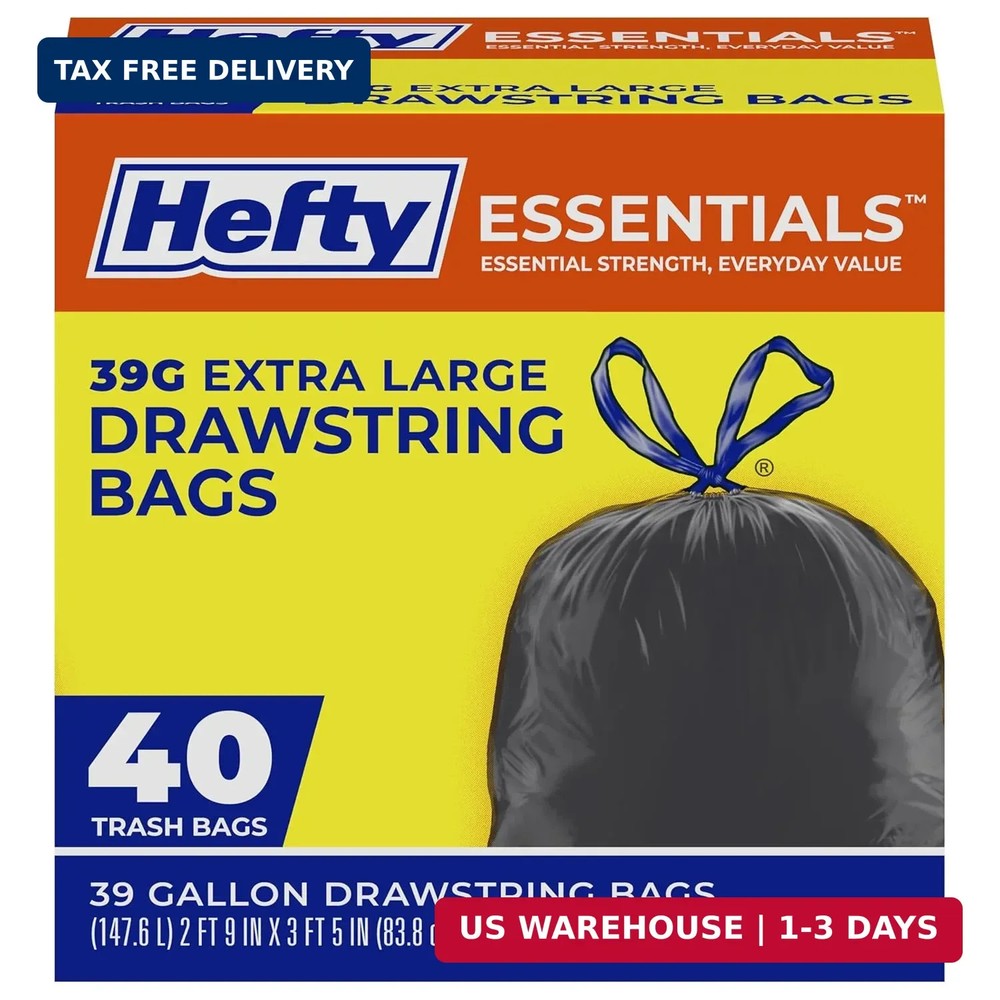 Hefty Essentials Extra Large 39 Gallon Trash Bags, 40 Count, Extra Large Trash B