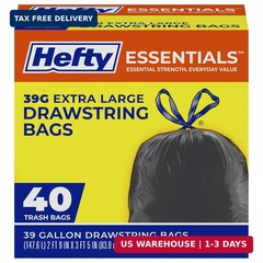 Hefty Essentials Extra Large 39 Gallon Trash Bags, 40 Count, Extra Large Trash B