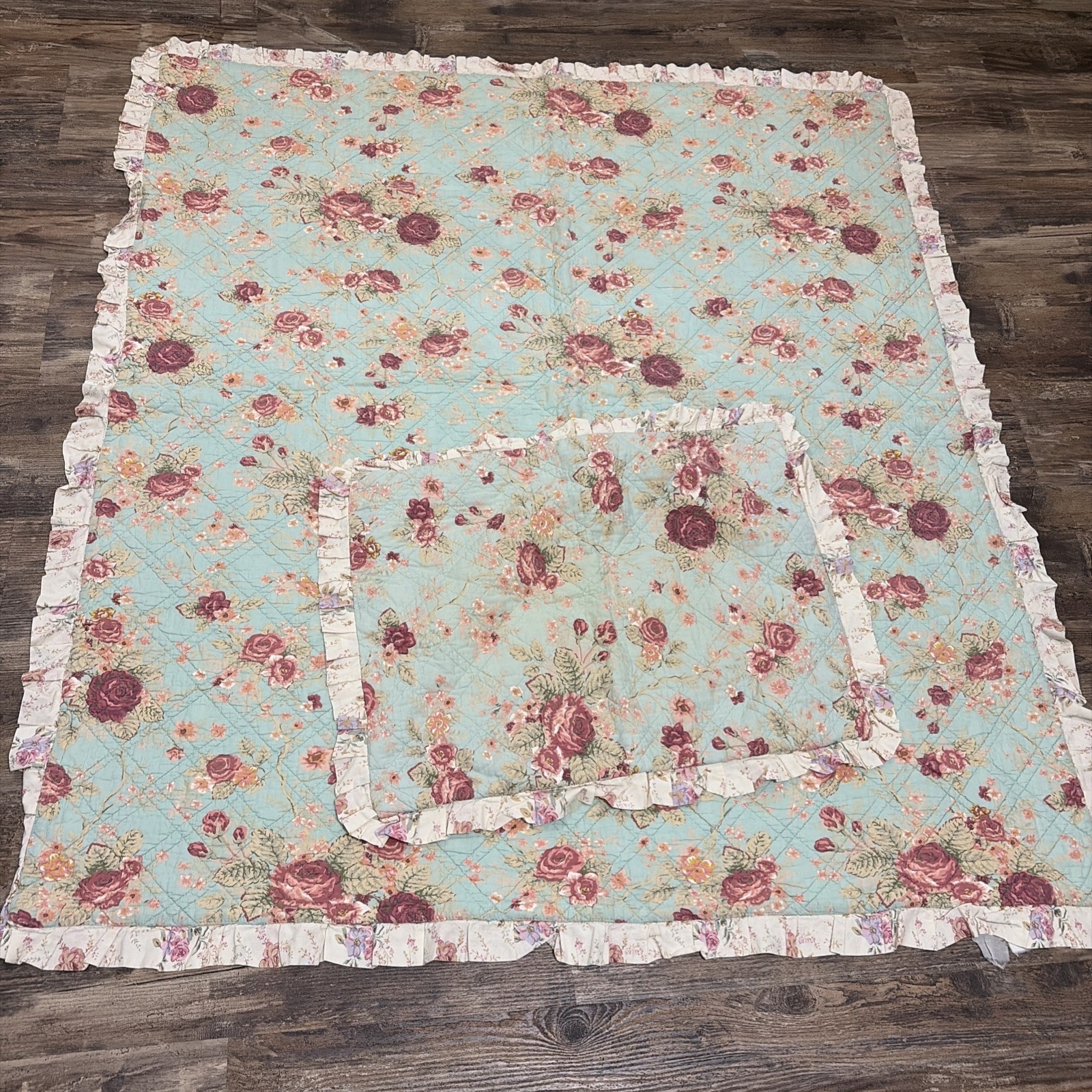 Greenland Home Floral Quilt Throw Blanket W/sham Pink Roses Cottagecore 54x60 gallery