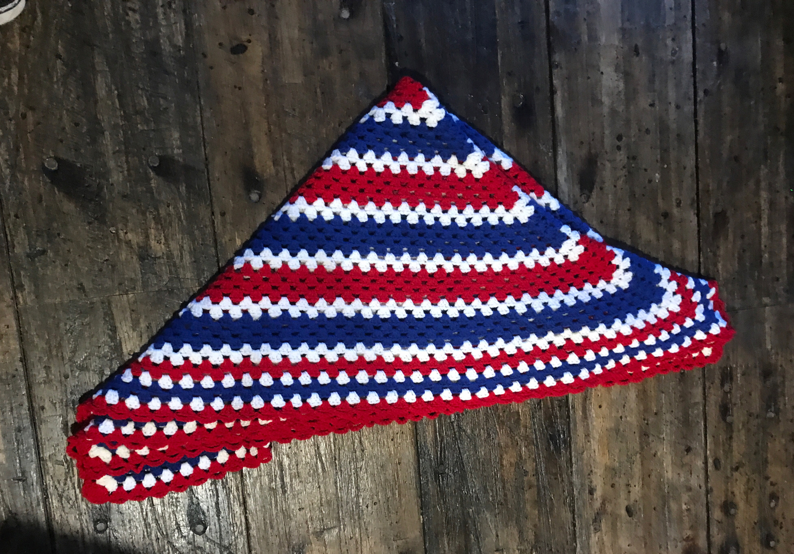 Hand Crochet Square Afghan Blanket 46x47 Red White Blue Vintage 4th Of July gallery