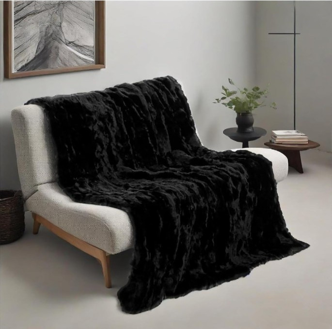 Luxury Rex Rabbit Hide Fur Throw Blanket for Couch Ultra Soft Plush Pelt Skin... gallery