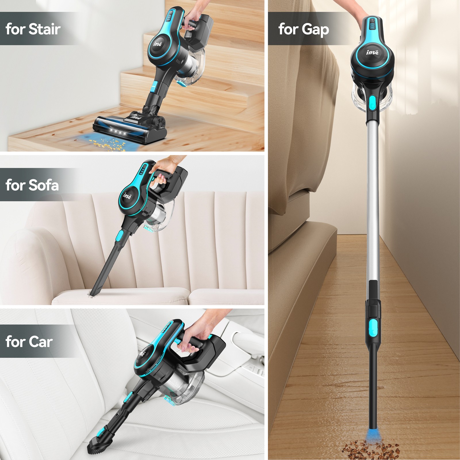 INSE Cordless Vacuum Cleaner for Home,Upgraded 38kPa/50Mins Stick Vacuum Lightwe gallery