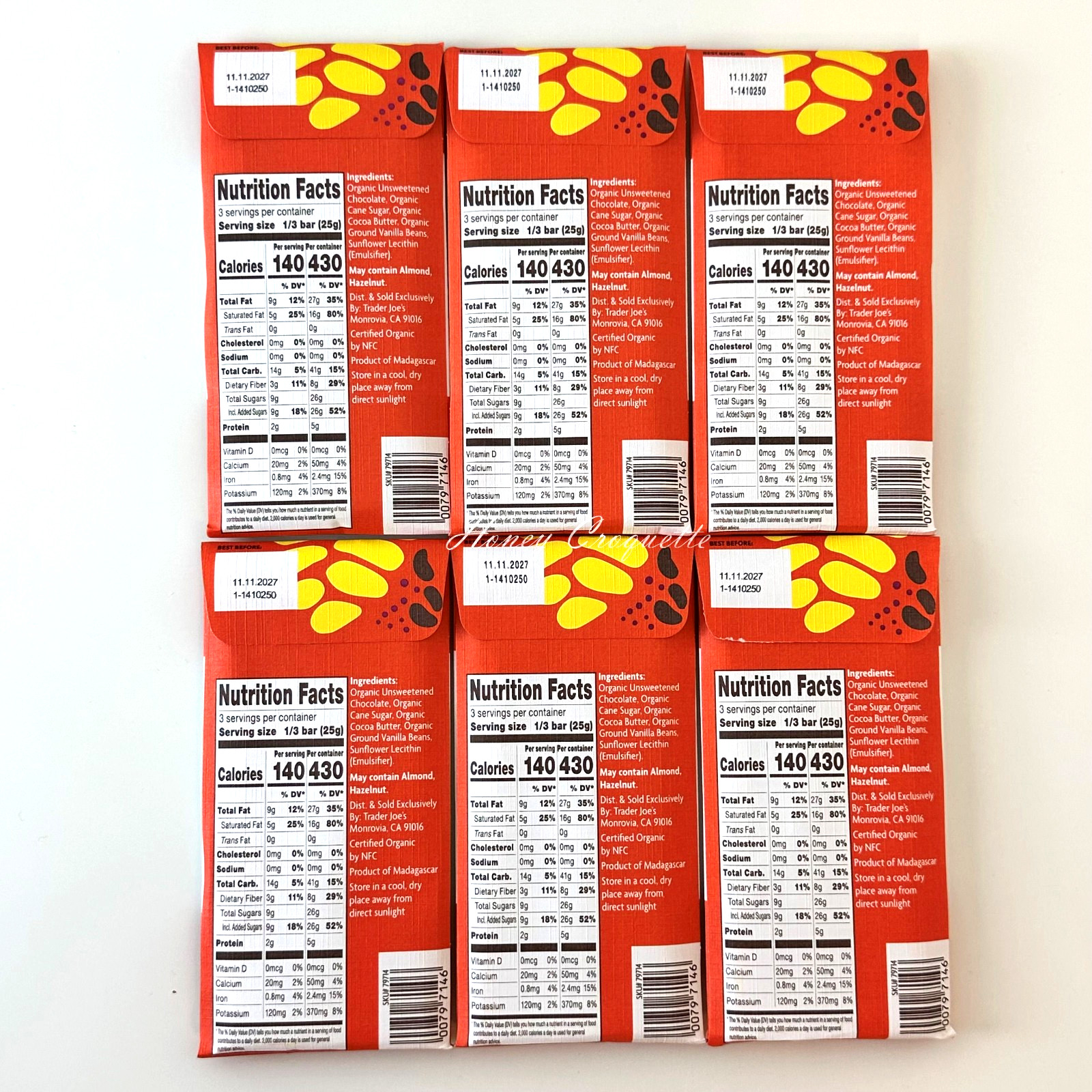6 X Trader Joe’s Single Origin Organic Dark Chocolate Bar Vanilla Bean 3.5 oz ea gallery