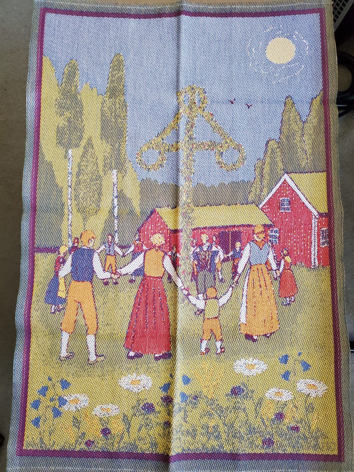 Swedish Ekelund MidSommar dancing around maypole towel / wall hanging md Sweden gallery