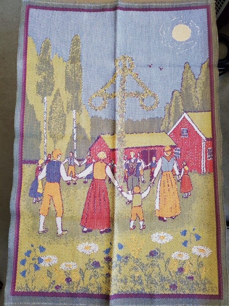 Swedish Ekelund MidSommar dancing around maypole towel / wall hanging md Sweden