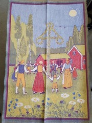 Swedish Ekelund MidSommar dancing around maypole towel / wall hanging md Sweden