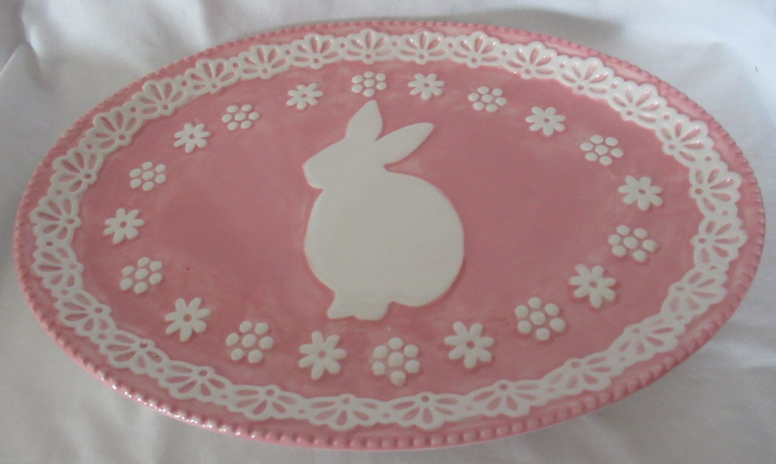 Pfaltzgraff EASTER Bunny Oval Serving Dish ceramic pink white hand wash only gallery