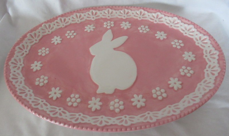Pfaltzgraff EASTER Bunny Oval Serving Dish ceramic pink white hand wash only gallery