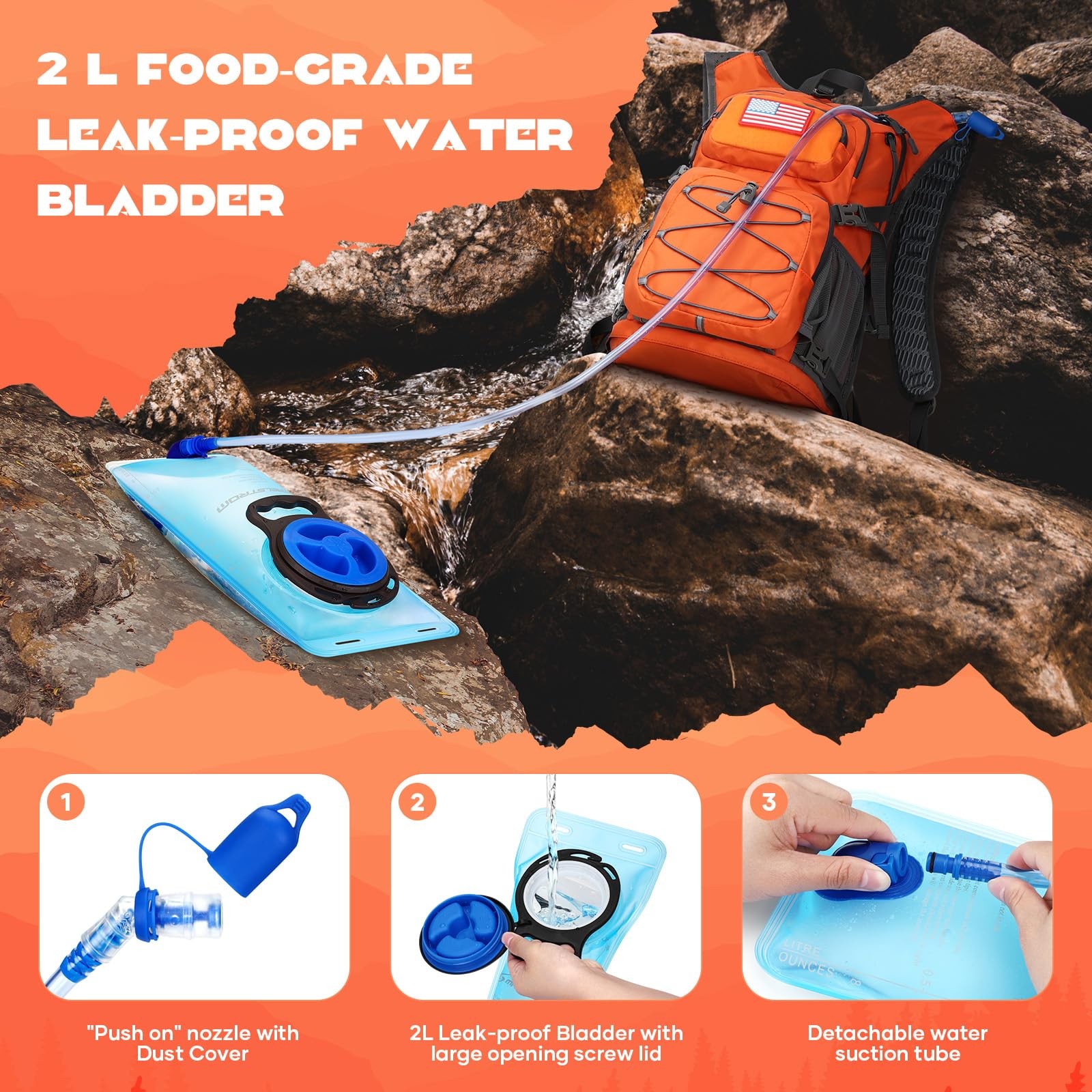Hydration Hiking Backpack with 2L/3L Water Bladder, Water Running Backpack Me... 3