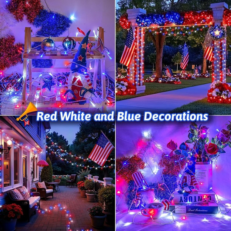 Red White and Blue Lights String for 4th of July Decorations Outdoor Total 100 L gallery