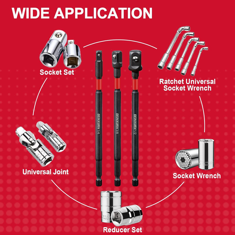 8Pcs Impact Socket Adapter Set, 3/8" Drive Square, 2.5Inches Extension Bit Socke gallery