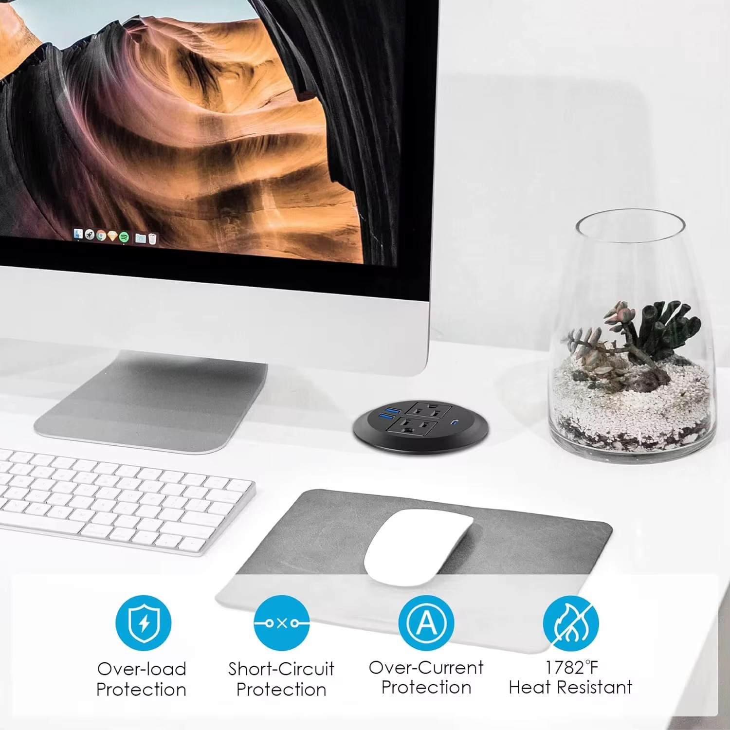 Recessed Power Grommet with AC Outlets, 20W Fast Charging USB-C Port - Flush-Mou gallery