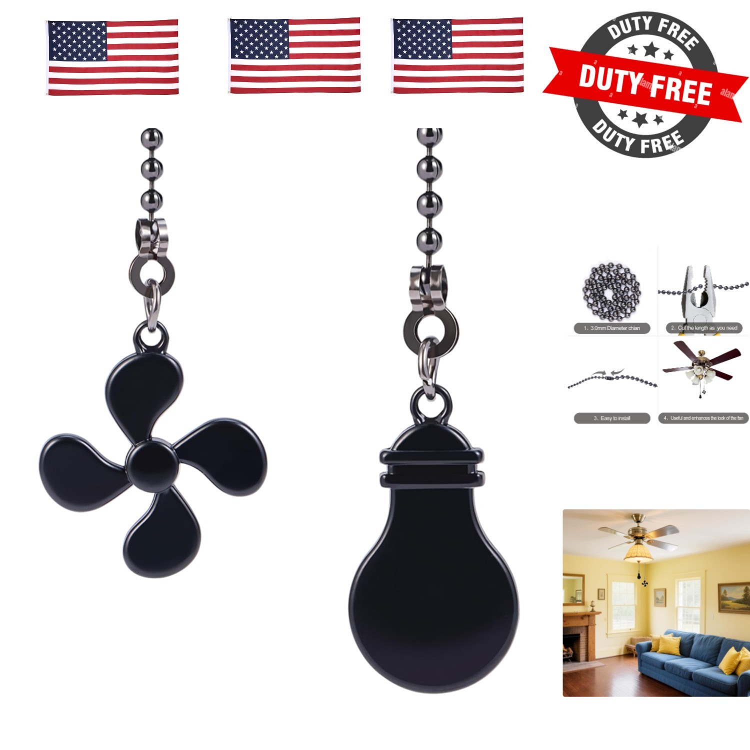 2 Pack Ceiling Fan Pull Chain Extension Set, 12 Inches Fan Light bulb Shaped ... gallery