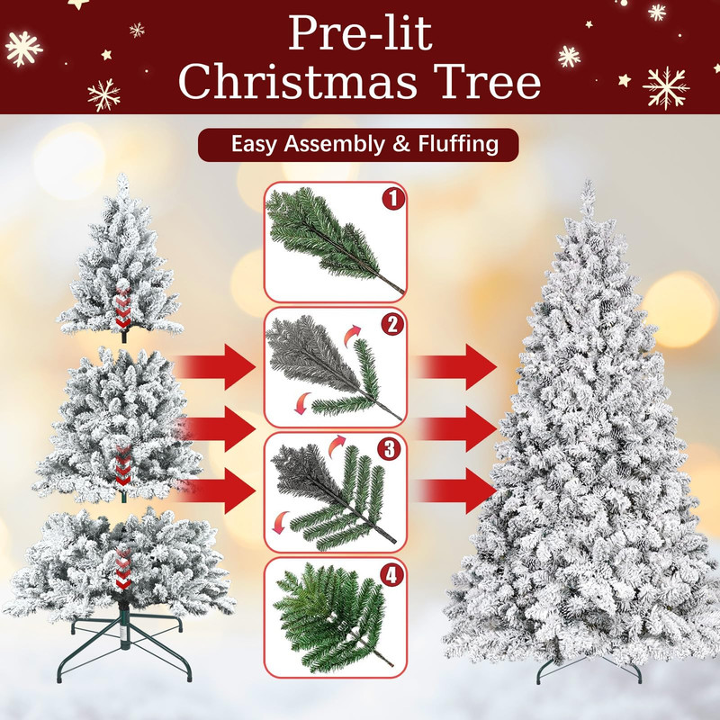 7 ft Snow Flocked Artificial Full Christmas Tree Pine Tree with 1124 Branch Tips gallery