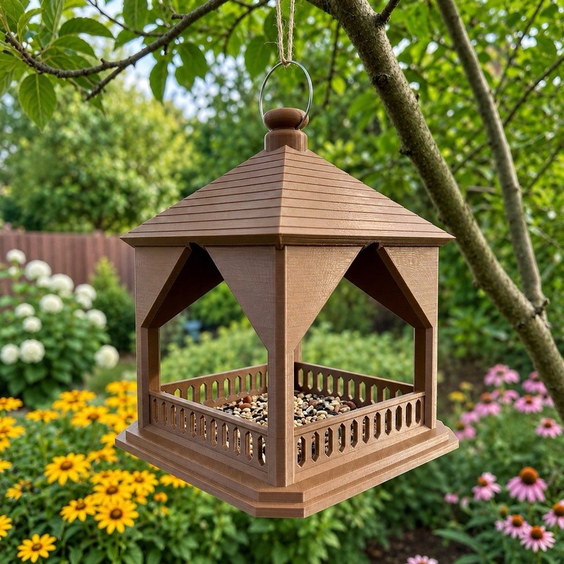 Rustic Hanging Bird Feeder Gazebo Style Outdoor Bird Seed Tray Garden Decor gallery
