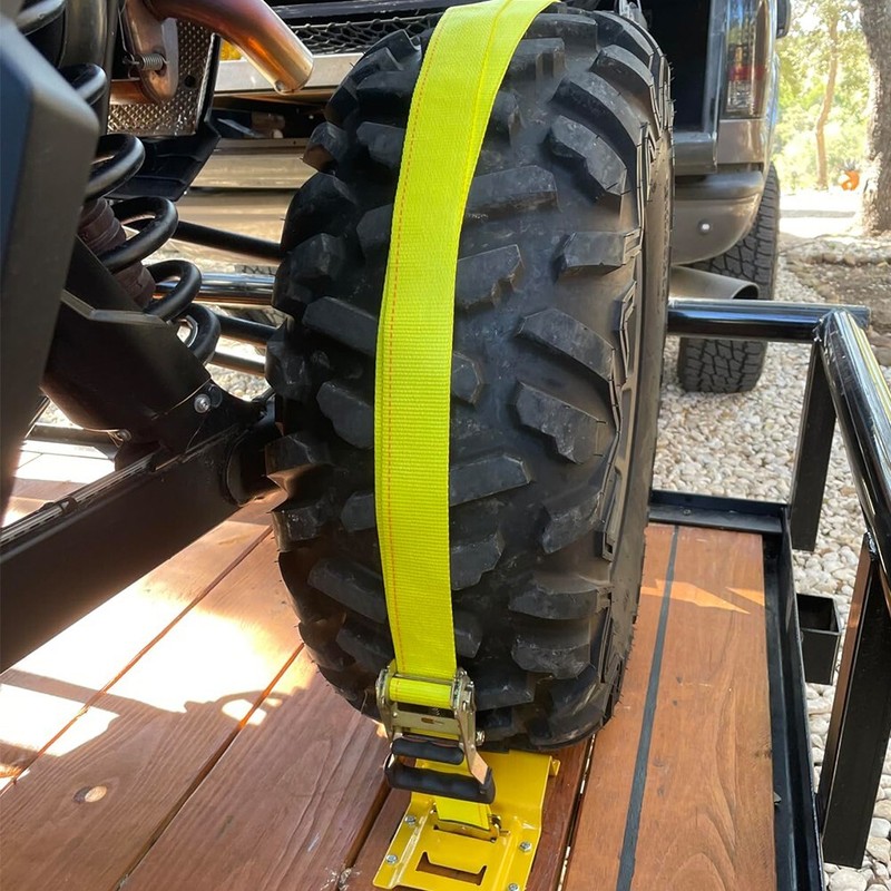 Wheel Chock Tie Down Strap Kit for Trailer ATV RZR UTV Tie Down Strap, 2 Wheels gallery