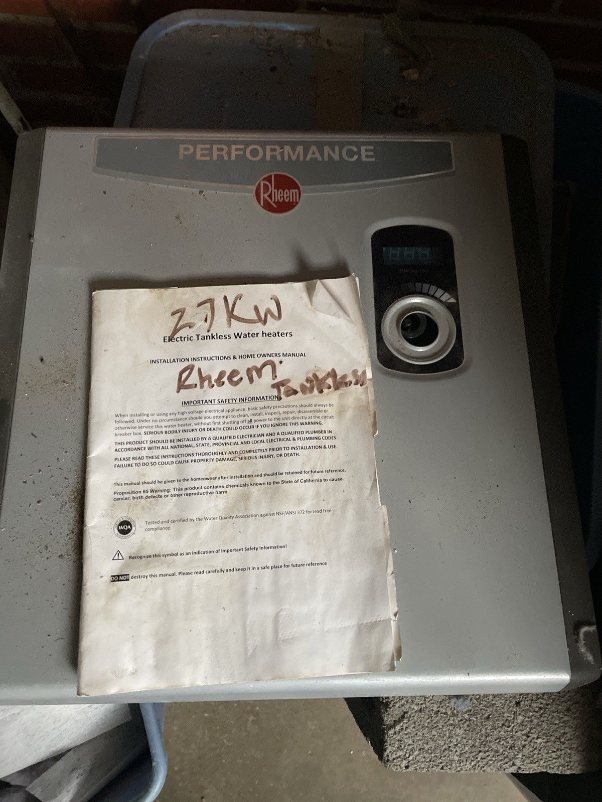 Rheem Performance Electric Tankless Water Heater 27KW Gray Wall Digital Display gallery