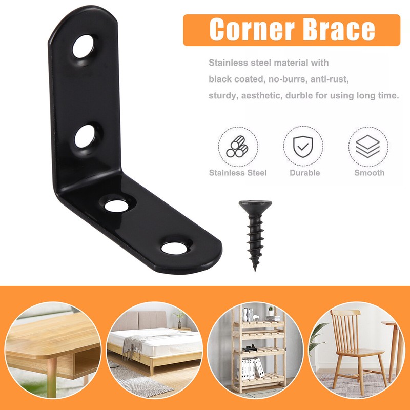 1.5" L-Shaped Bracket Corner Brace Stainless Steel Bracket Right Angle+Screw Lot gallery