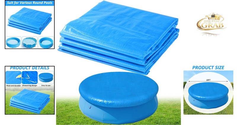 10FT Round Inflatable Pool Cover Solar Cover with Drawstring for Above Ground... gallery
