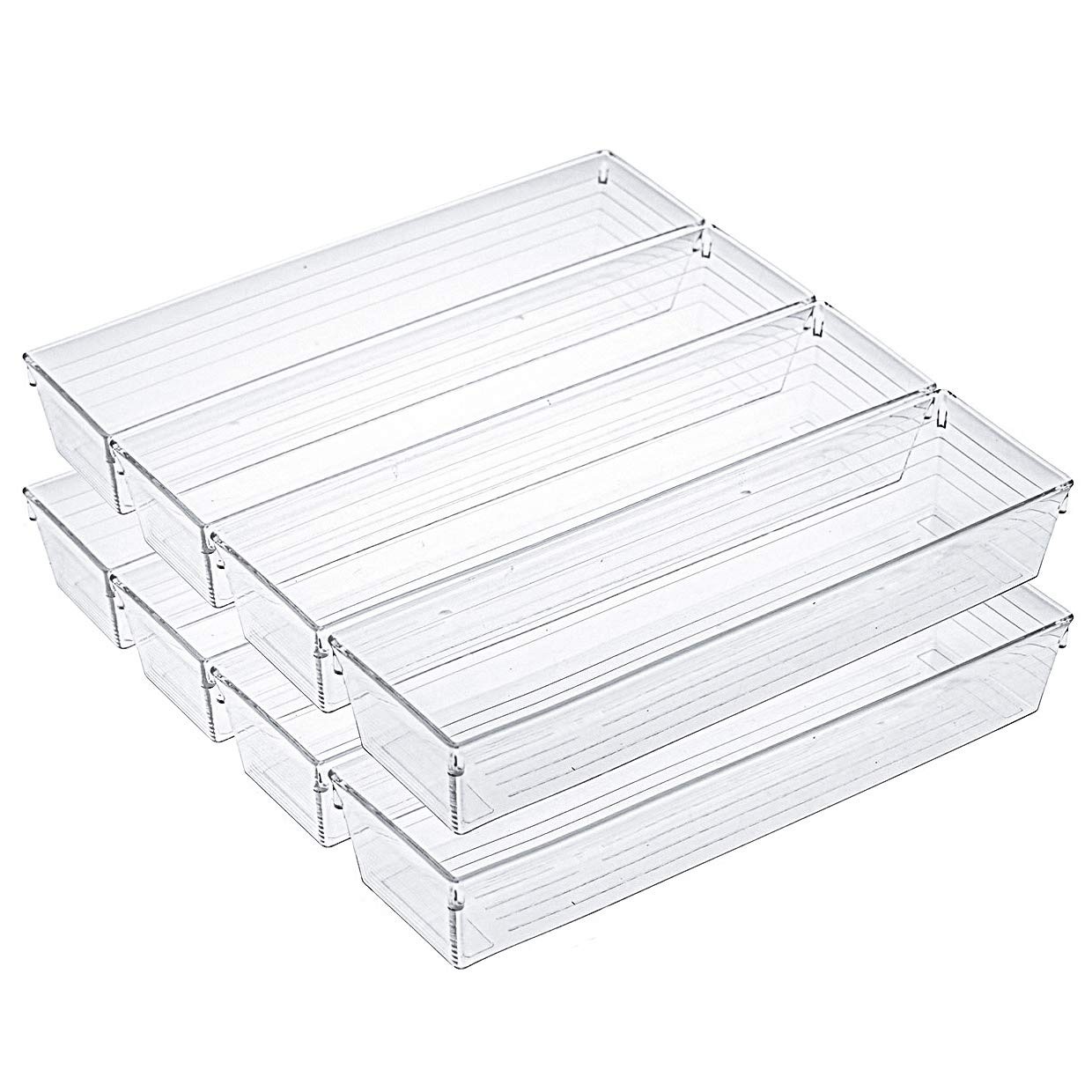 10 Pack 12 x 3 x 2 Inch Clear Drawer Organizer Trays, Desk Drawer Divider Sto... gallery