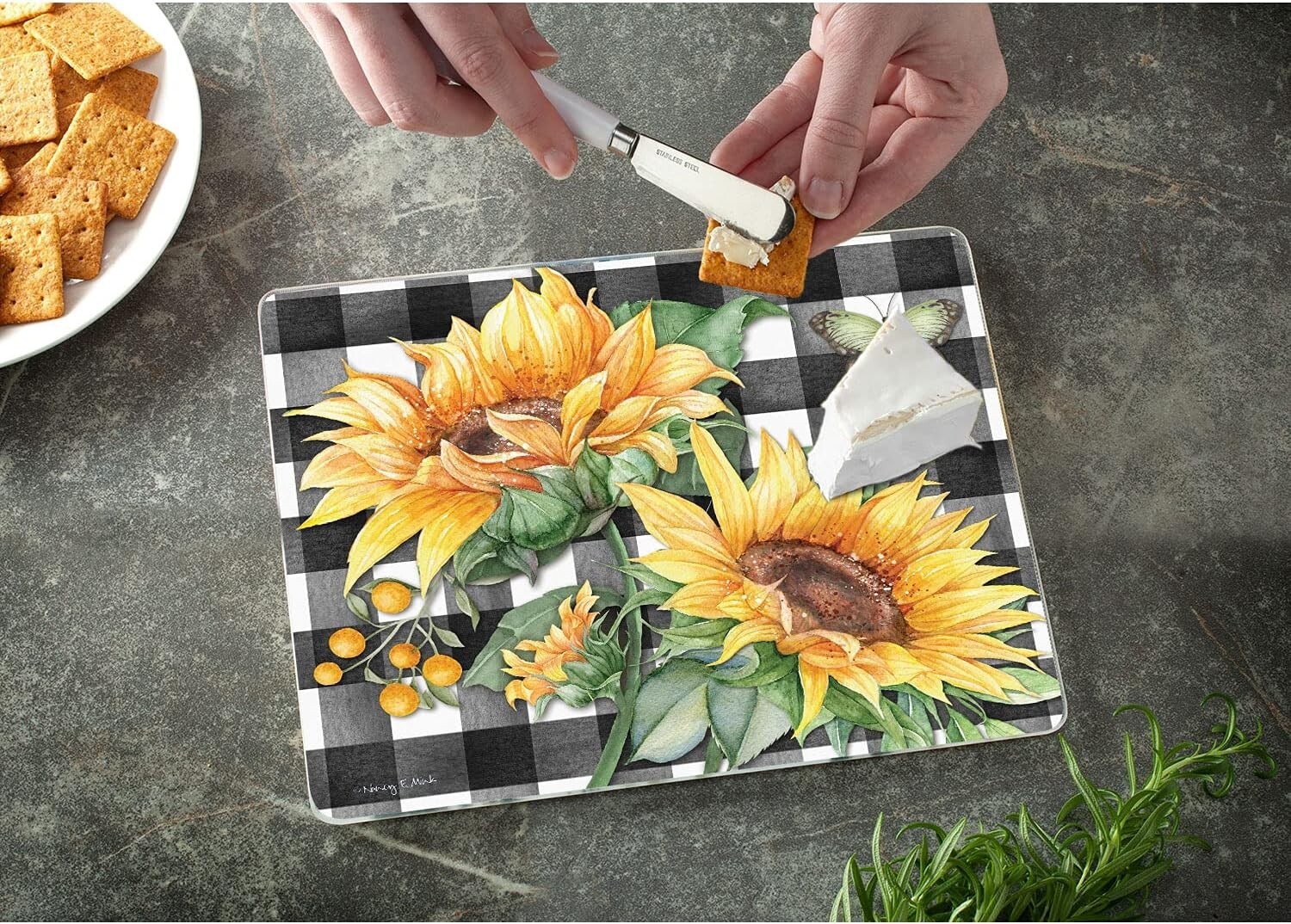 Sunflower Fields 3mm Tempered Glass Cutting Board 10” x 8” Made in the USA gallery