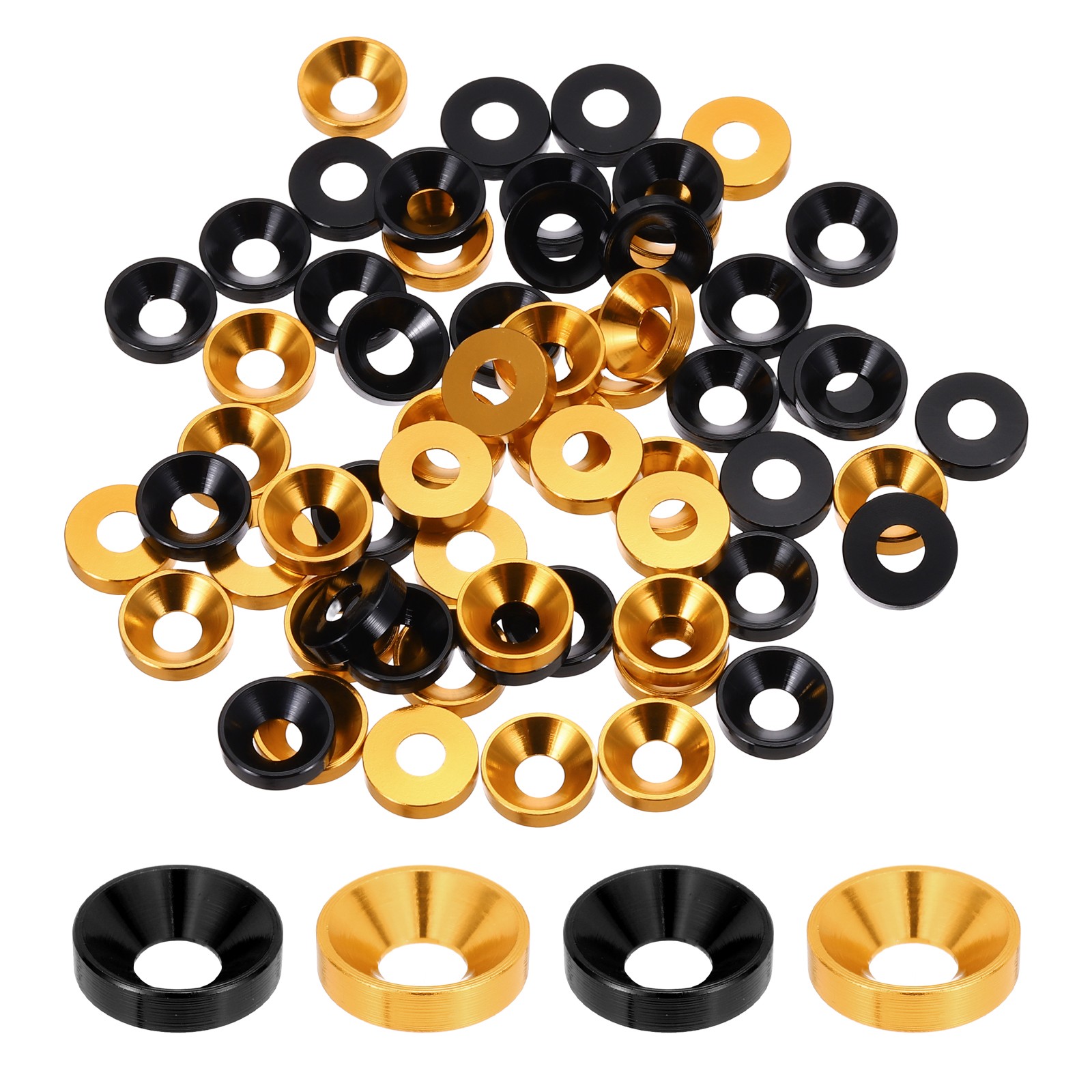 60pcs M4 Counterbore Washers, 10mm/0.39inch Aluminum Alloy, Gold Tone Black gallery