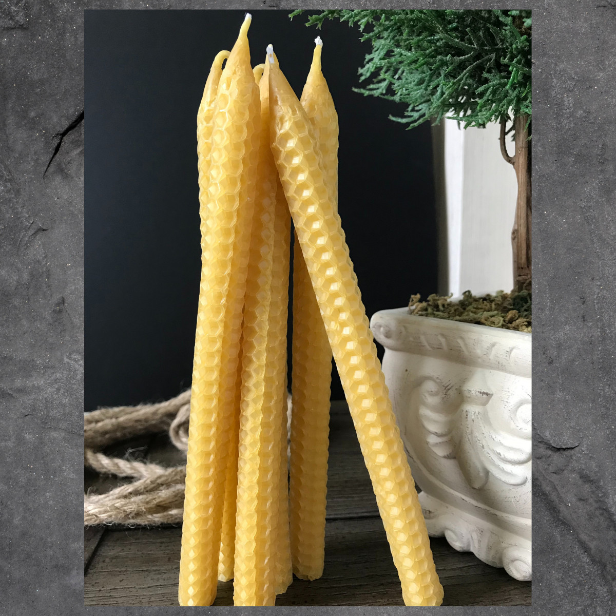100% Pure Natural Beeswax Honeycomb Hand Rolled Taper Candles 8" x 1/2 " Set gallery