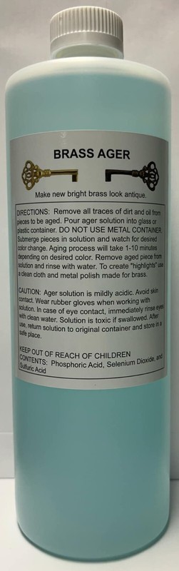 32 Ounce BRASS AGER Darkening Solution antique vintage old metal patina rustic gallery