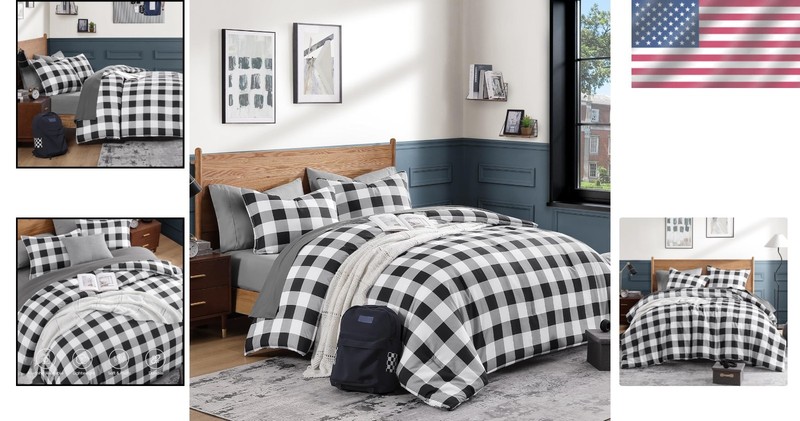 Lightweight Buffalo Check Comforter Set - Black/Grey/White gallery