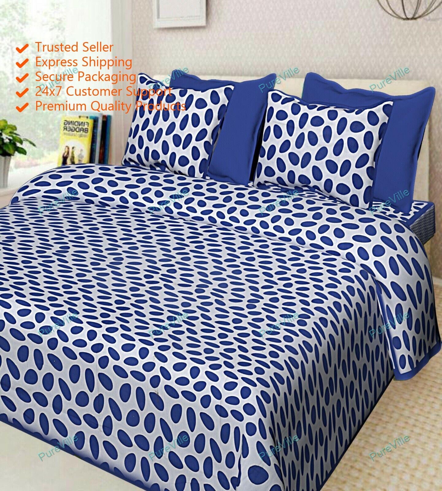 Geomatric Printed Pure Cotton Double Bed Sheet With Two Pillow Cover 90x108 KING gallery