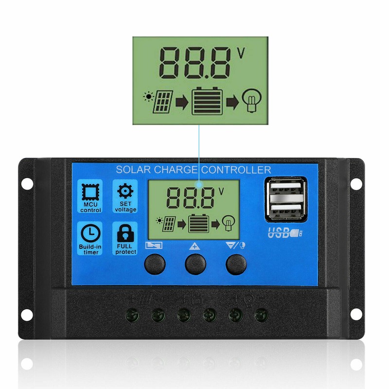 30A Solar Panel Charger Controller PWM Dual USB Charge 12/24V LCD Regulator Auto gallery