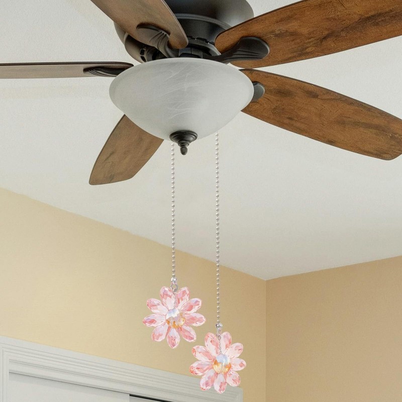 Ceiling Fan Pull Chain 2 Pieces 1.8 Crystal Glass Flower Pendants with 24 Cei gallery