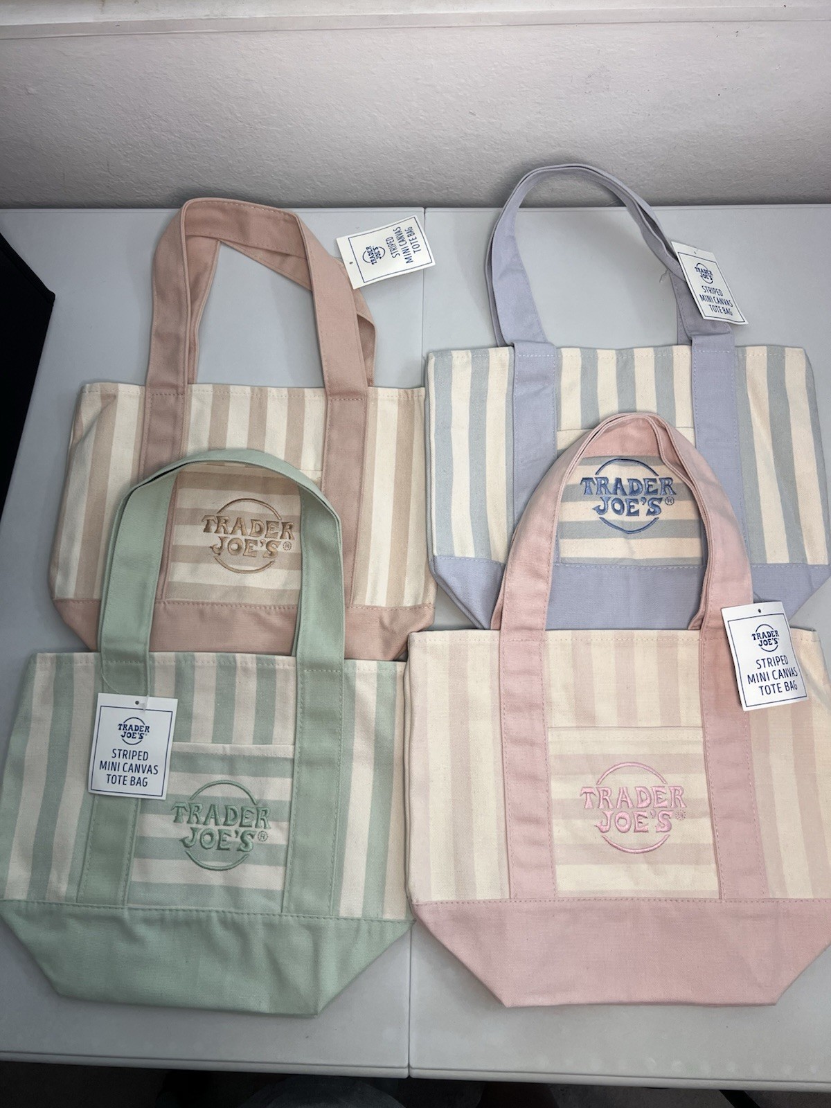 Trader Joe's Striped Mini Canvas Tote Collection 2026 Set of 4 New With Tags gallery