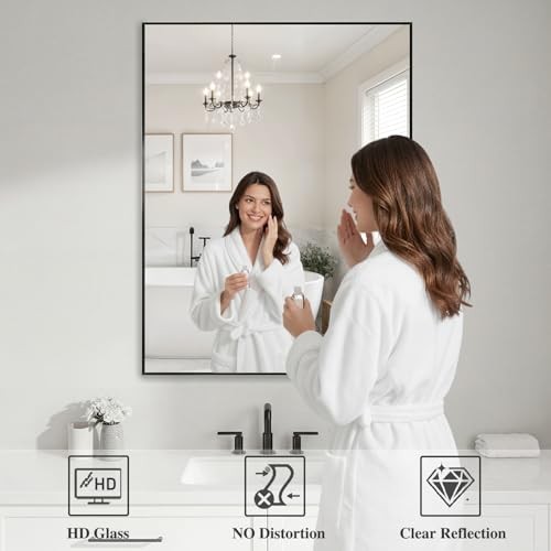 Mirrors for Wall, 30x40 Inch Bathroom Mirror, Rectangular 40"L x 30"W Black gallery