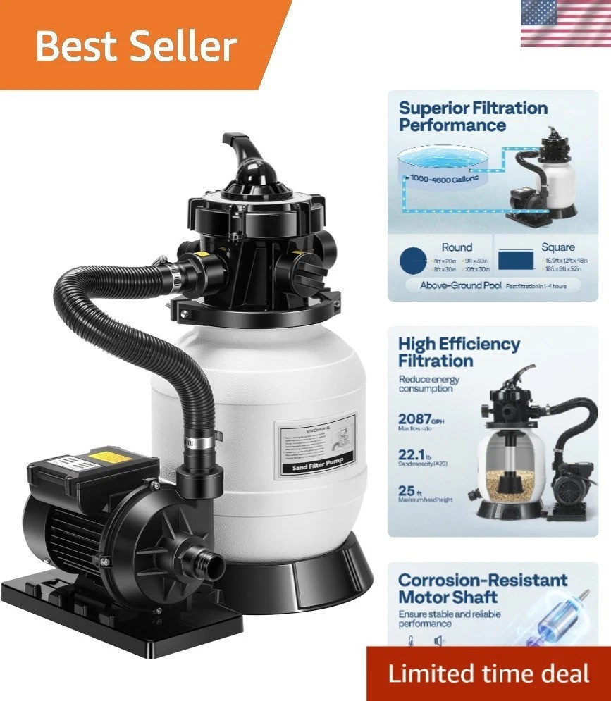 Pure Copper 2087 GPH Sand Filter Pump with 22 lb Capacity for Above Ground Pools gallery