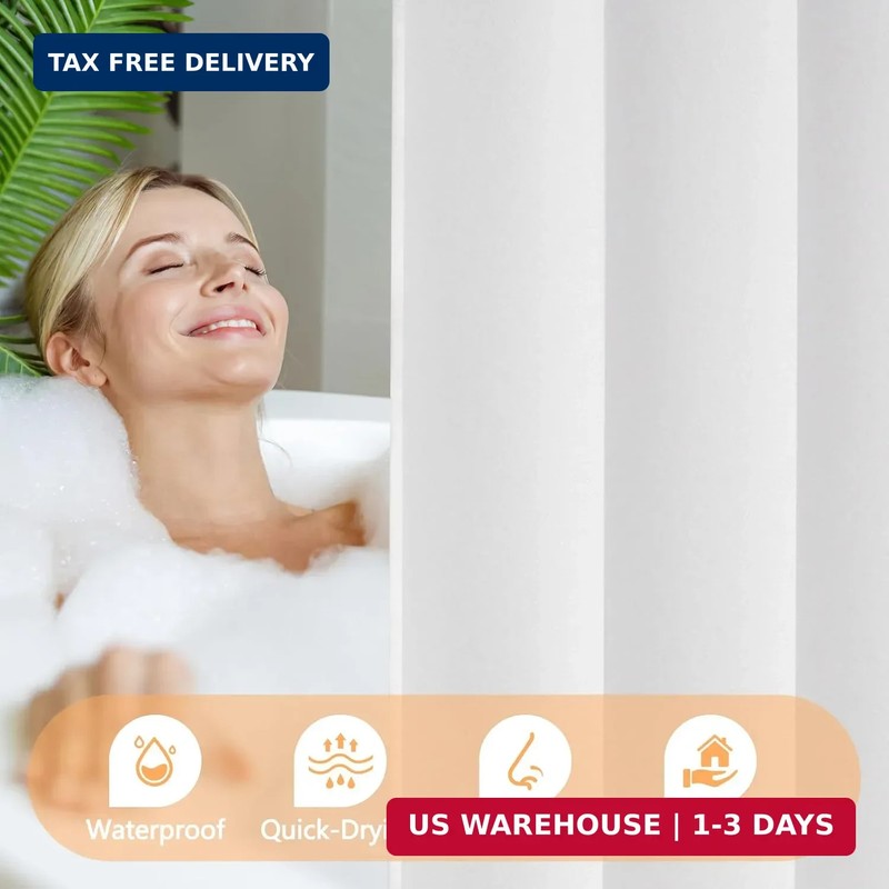 Seenus Waterproof Soft Microfiber Shower Curtain TPU Backed Lightweight, White W gallery